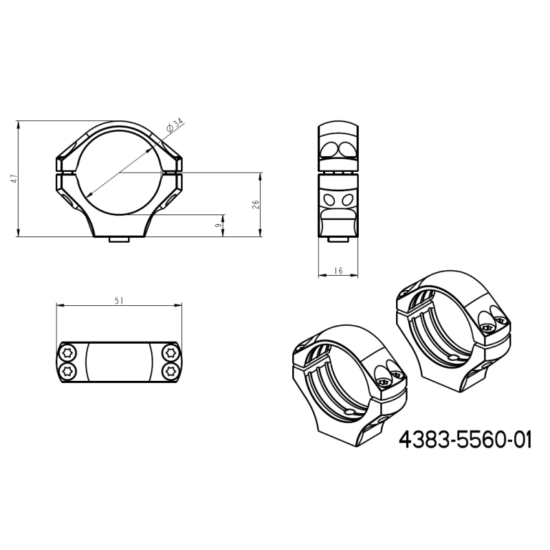 34mm pierścienie montażowe | dwuczęściowa ergonomiczna baza Picatinny QD JK-N