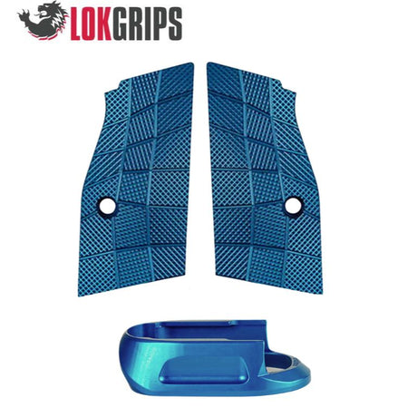 CZ Shadow 2 Compact & Carry krótkie aluminiowe okładziny chwytu & aluminiowy lejek magazynka | Gridlok_blue
